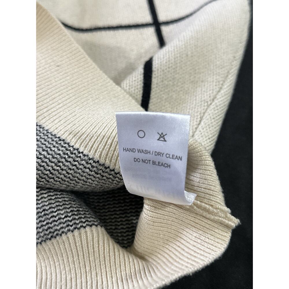 Chicwish Wool Blend Windowpane Grid Sweater Cream Black Boxy Pullover M/L - Picture 9 of 10